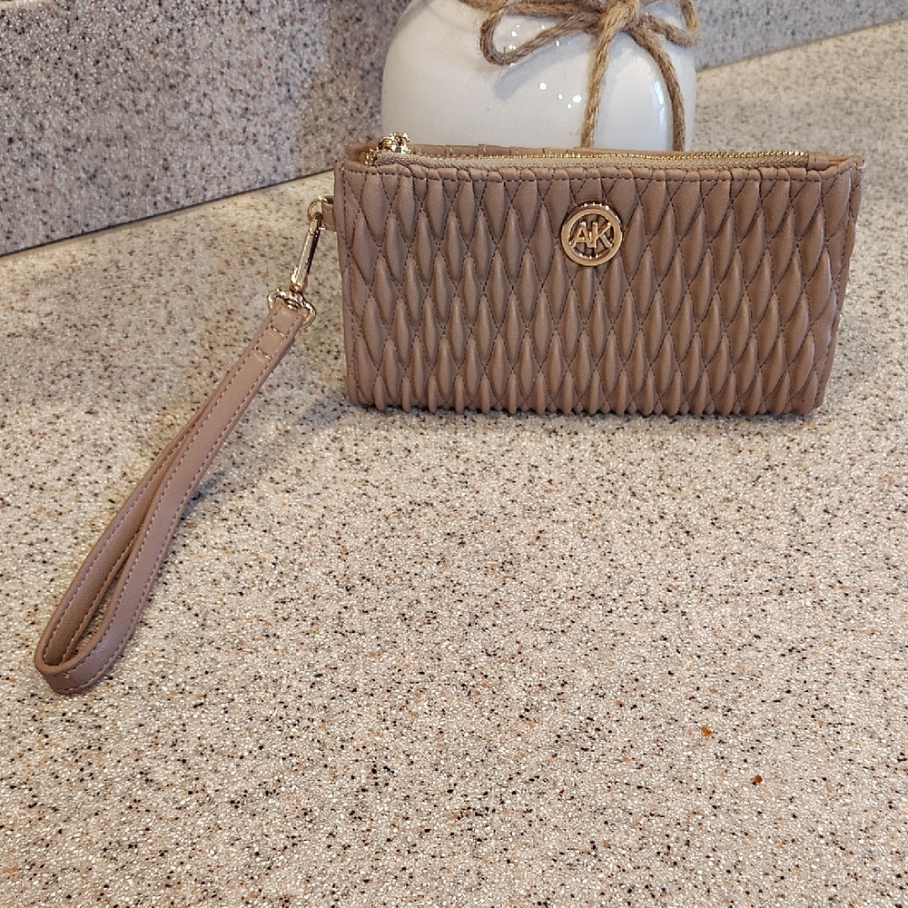 Anne Klein Taupe Quilted Wristlet